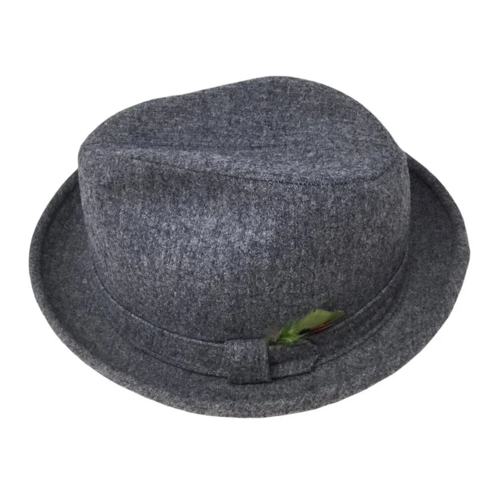 Pendleton Fedora 100% Virgin Wool NWOT Size 7 3/8 Gray Hat USA Pristine Feathers